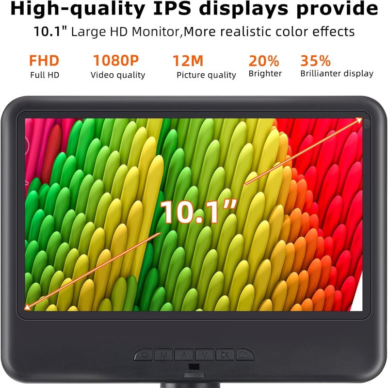 Koolertron 10.1" IPS LCD Digital Microscope with 8 LED + 2 Fill Lights, 32GB TF Card, Remote Control & Adjustable Metal Stand - for Coin, Plant, Insect, Skin Inspection - Image 2